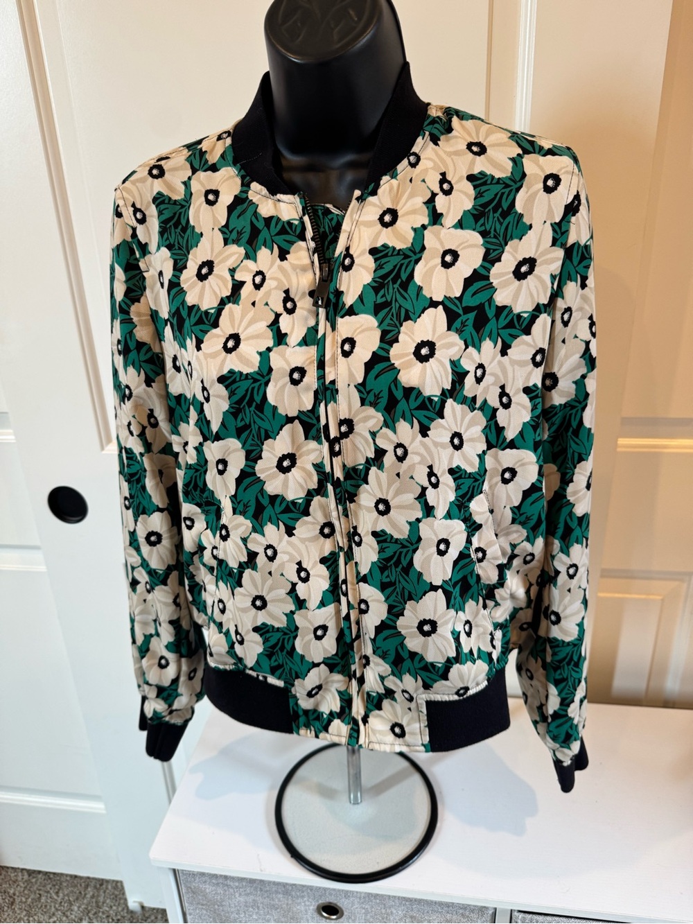 Who What Wear Floral Bomber Jacket - Green & White